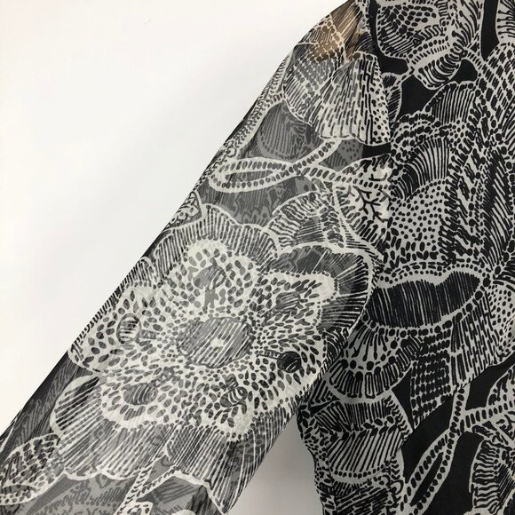 Veronica Beard Black and White Chiffon sheer Long Sleeve floral Silk Mini dress - Picture 5 of 16